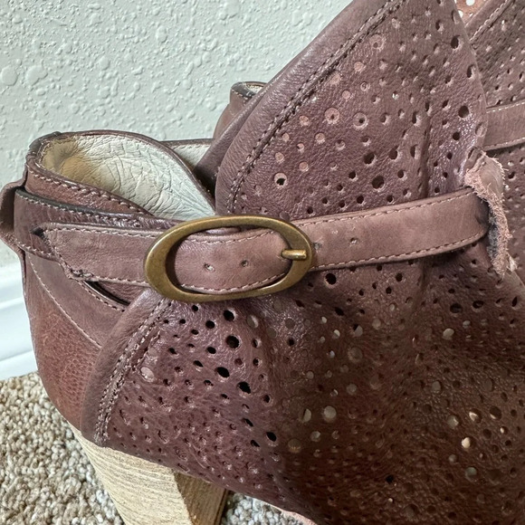 Latitude Femme Cut out Brown leather Heels Boho Size 7.5 (38) Made in Italy - Picture 3 of 11